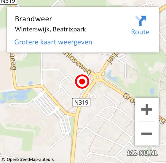 Locatie op kaart van de 112 melding: Brandweer Winterswijk, Beatrixpark op 20 januari 2023 08:54