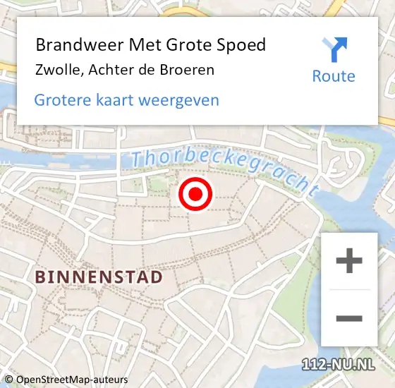 Locatie op kaart van de 112 melding: Brandweer Met Grote Spoed Naar Zwolle, Achter de Broeren op 20 januari 2023 09:22