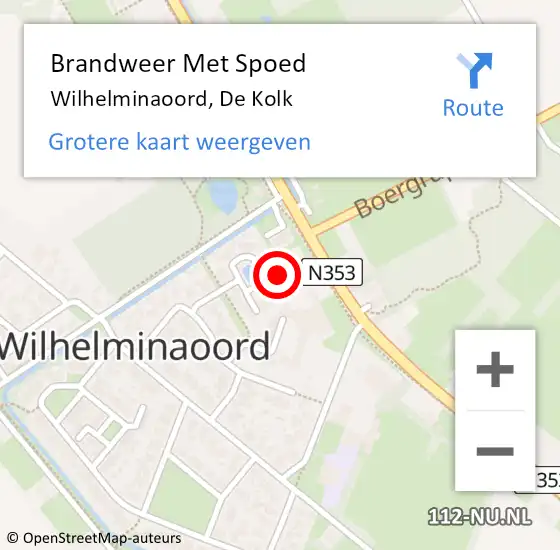 Locatie op kaart van de 112 melding: Brandweer Met Spoed Naar Wilhelminaoord, De Kolk op 20 januari 2023 09:28