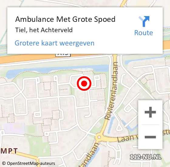 Locatie op kaart van de 112 melding: Ambulance Met Grote Spoed Naar Tiel, het Achterveld op 20 januari 2023 09:59