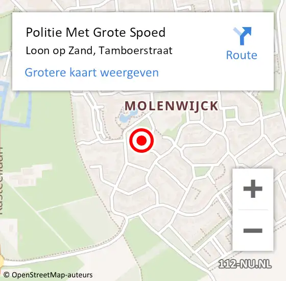 Locatie op kaart van de 112 melding: Politie Met Grote Spoed Naar Loon op Zand, Tamboerstraat op 20 januari 2023 10:11