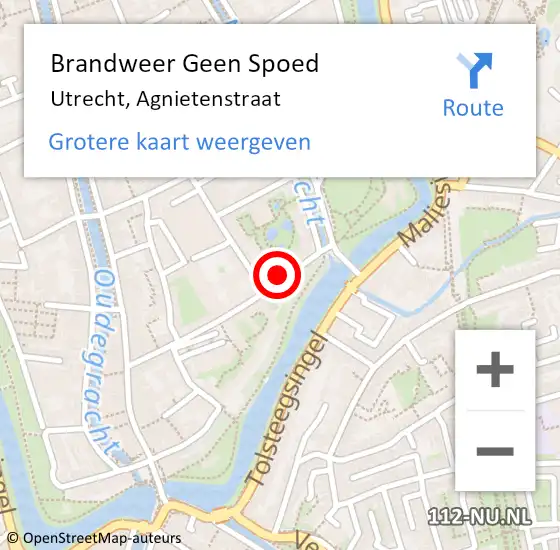 Locatie op kaart van de 112 melding: Brandweer Geen Spoed Naar Utrecht, Agnietenstraat op 20 januari 2023 10:15