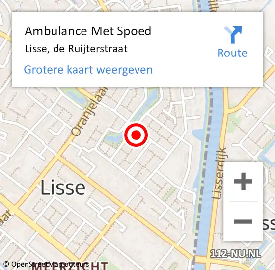 Locatie op kaart van de 112 melding: Ambulance Met Spoed Naar Lisse, de Ruijterstraat op 20 januari 2023 10:28