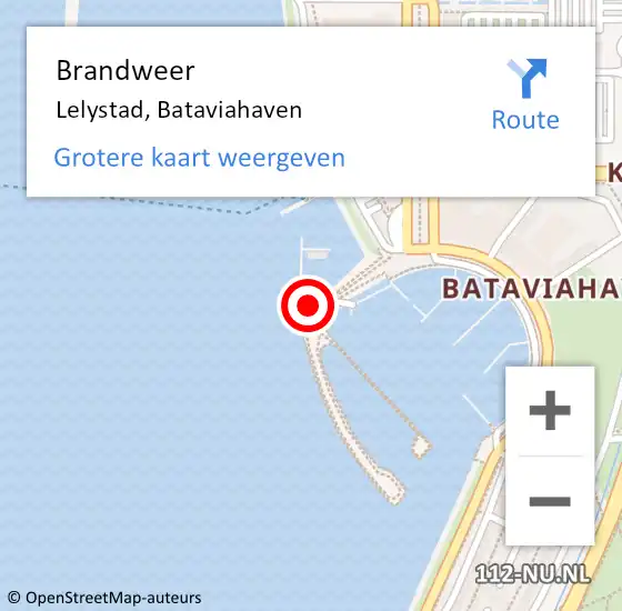 Locatie op kaart van de 112 melding: Brandweer Lelystad, Bataviahaven op 20 januari 2023 10:36