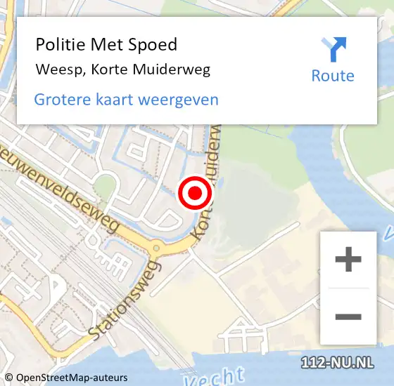 Locatie op kaart van de 112 melding: Politie Met Spoed Naar Weesp, Korte Muiderweg op 20 januari 2023 10:38