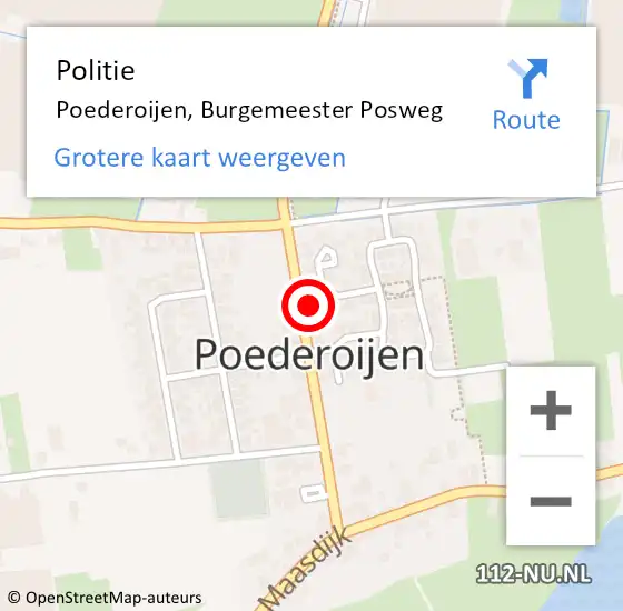 Locatie op kaart van de 112 melding: Politie Poederoijen, Burgemeester Posweg op 20 januari 2023 10:51