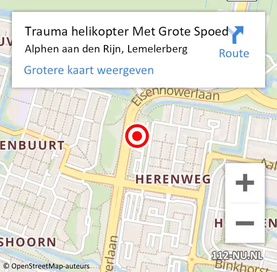 Locatie op kaart van de 112 melding: Trauma helikopter Met Grote Spoed Naar Alphen aan den Rijn, Lemelerberg op 20 januari 2023 11:27