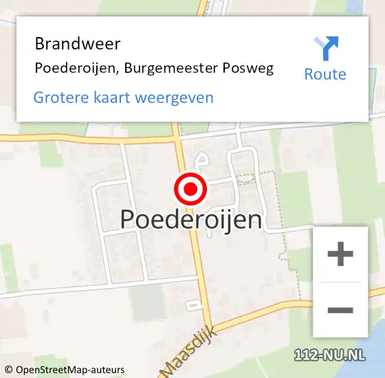 Locatie op kaart van de 112 melding: Brandweer Poederoijen, Burgemeester Posweg op 20 januari 2023 11:29