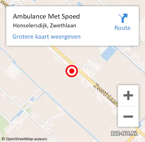 Locatie op kaart van de 112 melding: Ambulance Met Spoed Naar Honselersdijk, Zwethlaan op 20 januari 2023 12:40