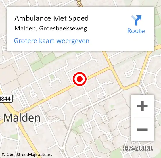 Locatie op kaart van de 112 melding: Ambulance Met Spoed Naar Malden, Groesbeekseweg op 20 januari 2023 12:46