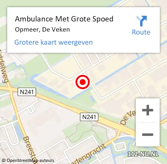 Locatie op kaart van de 112 melding: Ambulance Met Grote Spoed Naar Opmeer, De Veken op 20 januari 2023 12:54