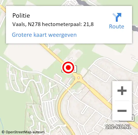 Locatie op kaart van de 112 melding: Politie Vaals, N278 hectometerpaal: 21,8 op 20 januari 2023 13:16