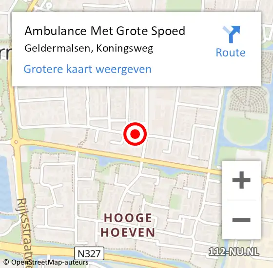 Locatie op kaart van de 112 melding: Ambulance Met Grote Spoed Naar Geldermalsen, Koningsweg op 20 januari 2023 13:25