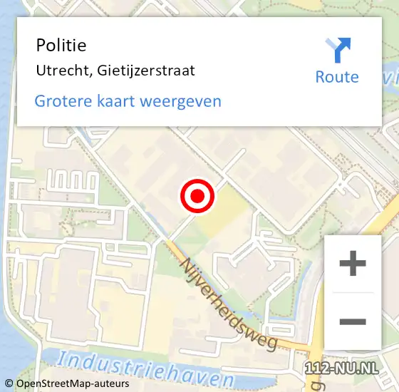 Locatie op kaart van de 112 melding: Politie Utrecht, Gietijzerstraat op 20 januari 2023 14:09