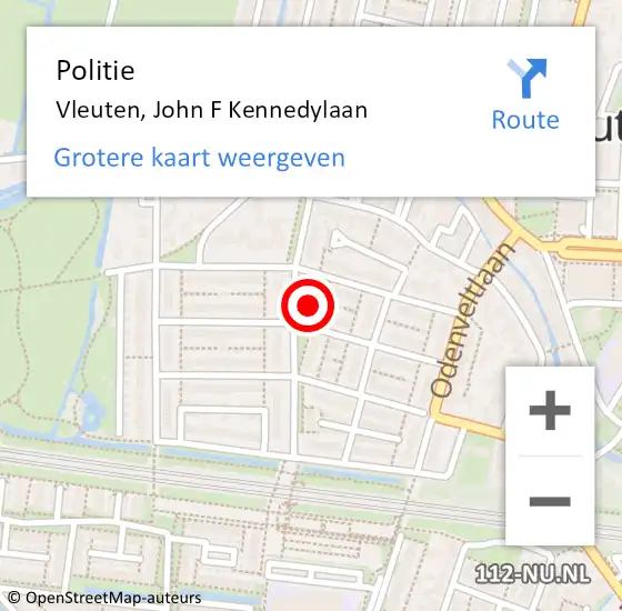 Locatie op kaart van de 112 melding: Politie Vleuten, John F Kennedylaan op 20 januari 2023 14:55