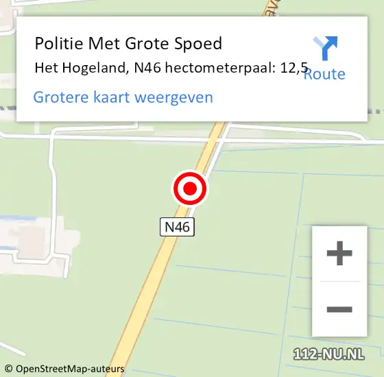 Locatie op kaart van de 112 melding: Politie Met Grote Spoed Naar Het Hogeland, N46 hectometerpaal: 12,5 op 20 januari 2023 15:07