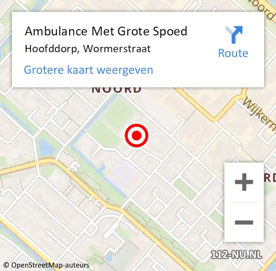 Locatie op kaart van de 112 melding: Ambulance Met Grote Spoed Naar Hoofddorp, Wormerstraat op 20 januari 2023 15:16