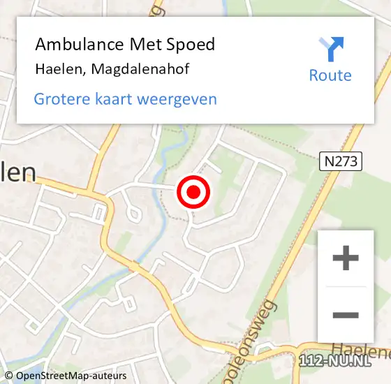 Locatie op kaart van de 112 melding: Ambulance Met Spoed Naar Haelen, Magdalenahof op 20 januari 2023 15:46