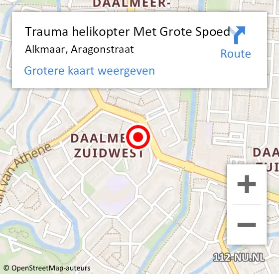 Locatie op kaart van de 112 melding: Trauma helikopter Met Grote Spoed Naar Alkmaar, Aragonstraat op 20 januari 2023 16:05