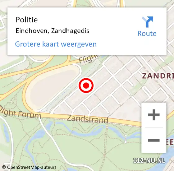 Locatie op kaart van de 112 melding: Politie Eindhoven, Zandhagedis op 20 januari 2023 16:07