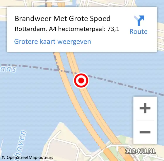 Locatie op kaart van de 112 melding: Brandweer Met Grote Spoed Naar Rotterdam, A4 hectometerpaal: 73,1 op 20 januari 2023 16:10