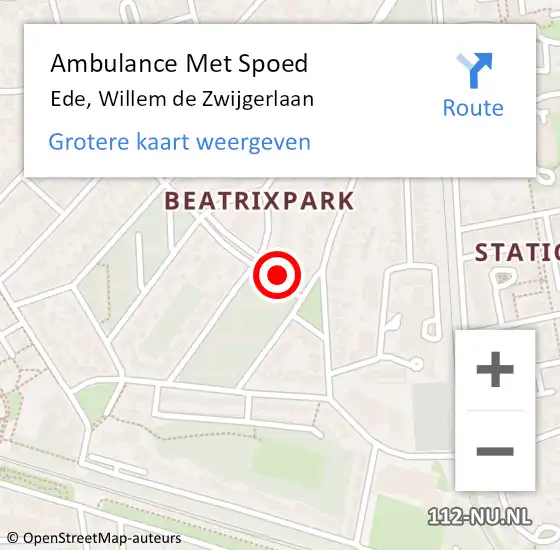 Locatie op kaart van de 112 melding: Ambulance Met Spoed Naar Ede, Willem de Zwijgerlaan op 20 januari 2023 16:20