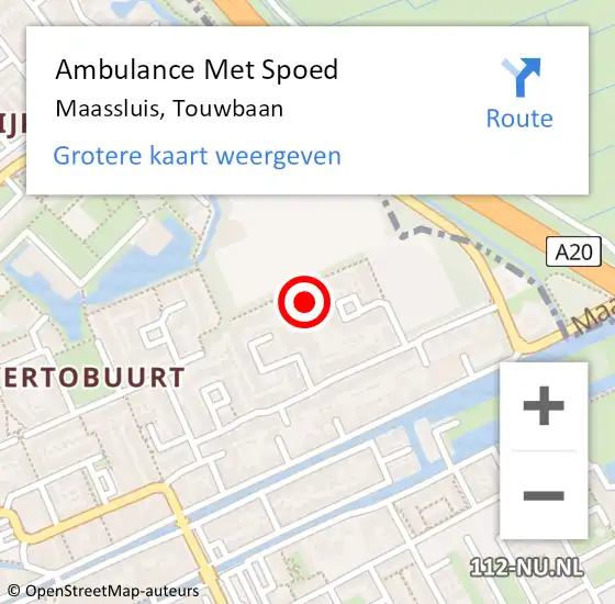 Locatie op kaart van de 112 melding: Ambulance Met Spoed Naar Maassluis, Touwbaan op 20 januari 2023 16:30