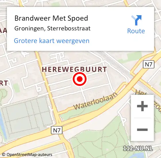 Locatie op kaart van de 112 melding: Brandweer Met Spoed Naar Groningen, Sterrebosstraat op 20 januari 2023 16:34