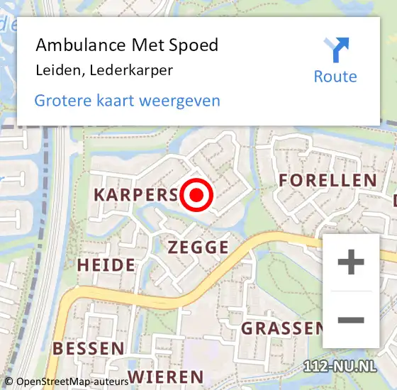 Locatie op kaart van de 112 melding: Ambulance Met Spoed Naar Leiden, Lederkarper op 20 januari 2023 16:39