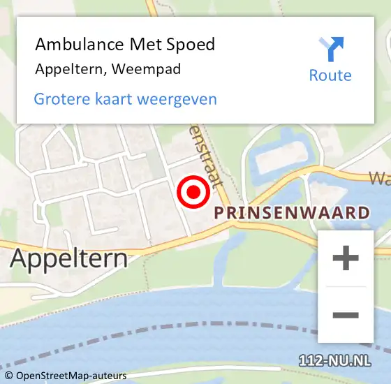 Locatie op kaart van de 112 melding: Ambulance Met Spoed Naar Appeltern, Weempad op 20 januari 2023 17:08