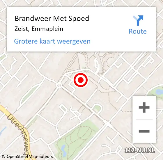 Locatie op kaart van de 112 melding: Brandweer Met Spoed Naar Zeist, Emmaplein op 20 januari 2023 17:41