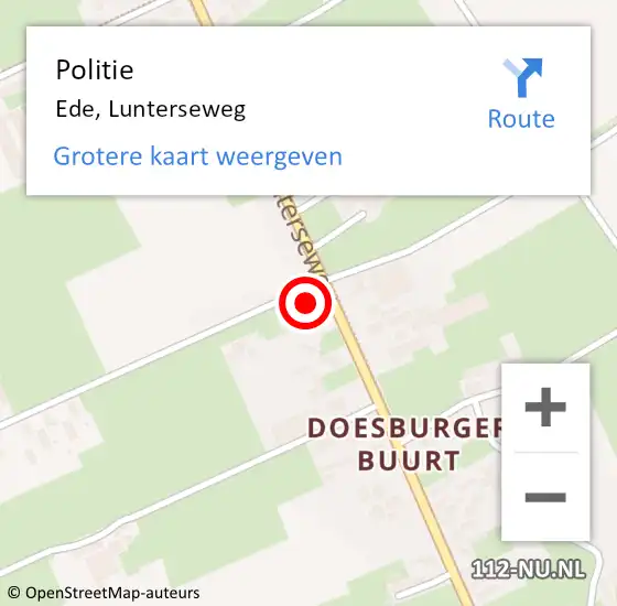 Locatie op kaart van de 112 melding: Politie Ede, Lunterseweg op 20 januari 2023 18:11