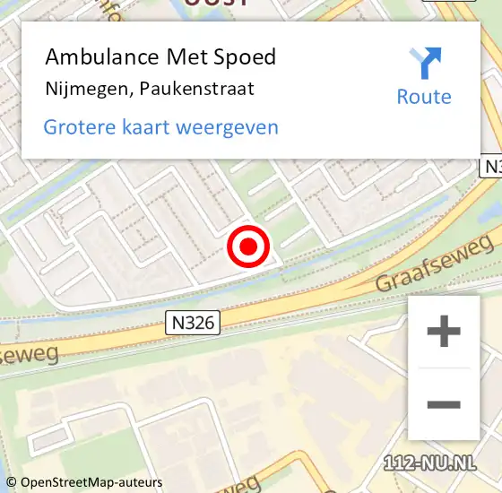 Locatie op kaart van de 112 melding: Ambulance Met Spoed Naar Nijmegen, Paukenstraat op 20 januari 2023 18:19