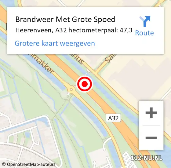 Locatie op kaart van de 112 melding: Brandweer Met Grote Spoed Naar Heerenveen, A32 hectometerpaal: 47,3 op 20 januari 2023 18:41