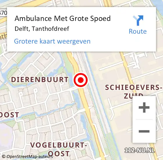 Locatie op kaart van de 112 melding: Ambulance Met Grote Spoed Naar Delft, Tanthofdreef op 20 januari 2023 19:04