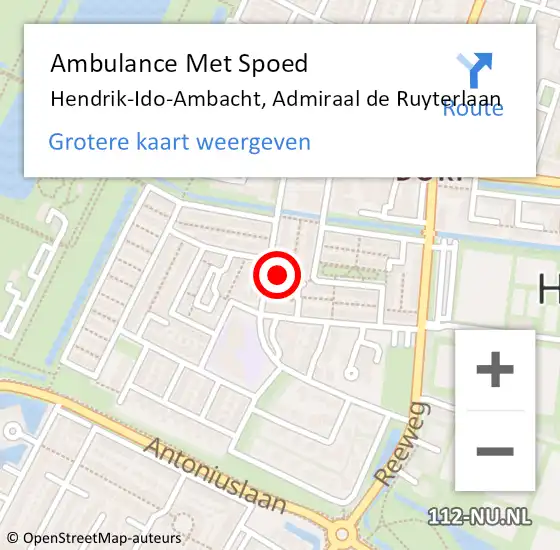 Locatie op kaart van de 112 melding: Ambulance Met Spoed Naar Hendrik-Ido-Ambacht, Admiraal de Ruyterlaan op 20 januari 2023 19:09