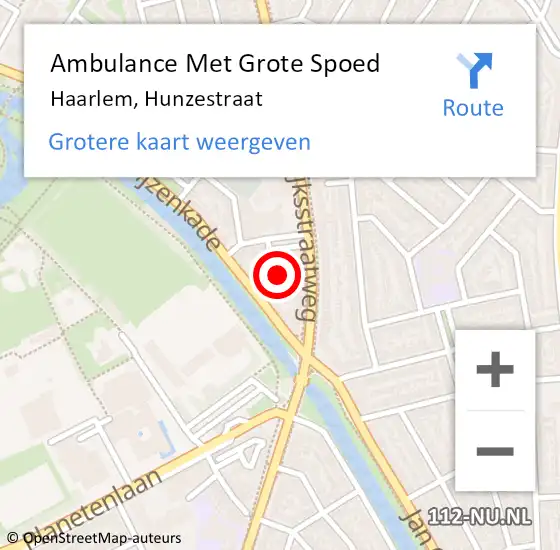 Locatie op kaart van de 112 melding: Ambulance Met Grote Spoed Naar Haarlem, Hunzestraat op 20 januari 2023 19:30