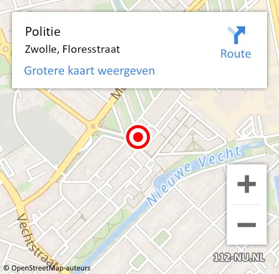 Locatie op kaart van de 112 melding: Politie Zwolle, Floresstraat op 20 januari 2023 20:10