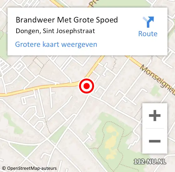Locatie op kaart van de 112 melding: Brandweer Met Grote Spoed Naar Dongen, Sint Josephstraat op 20 januari 2023 20:23