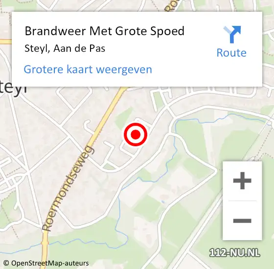 Locatie op kaart van de 112 melding: Brandweer Met Grote Spoed Naar Steyl, Aan de Pas op 20 januari 2023 20:24