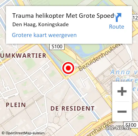 Locatie op kaart van de 112 melding: Trauma helikopter Met Grote Spoed Naar Den Haag, Koningskade op 20 januari 2023 20:41