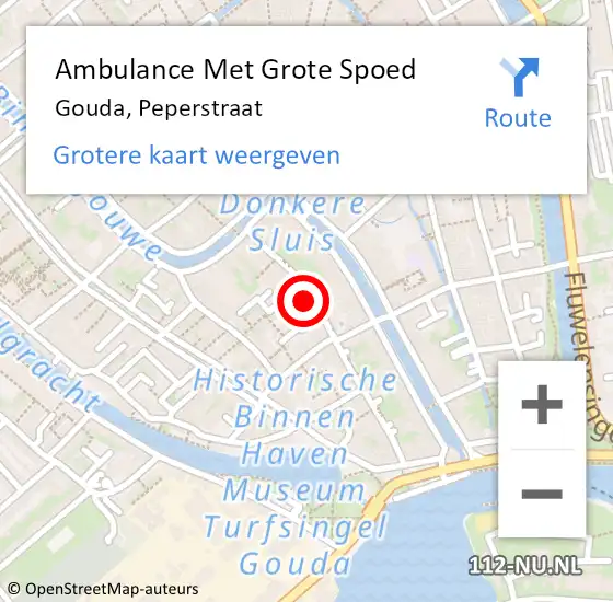 Locatie op kaart van de 112 melding: Ambulance Met Grote Spoed Naar Gouda, Peperstraat op 20 januari 2023 21:53