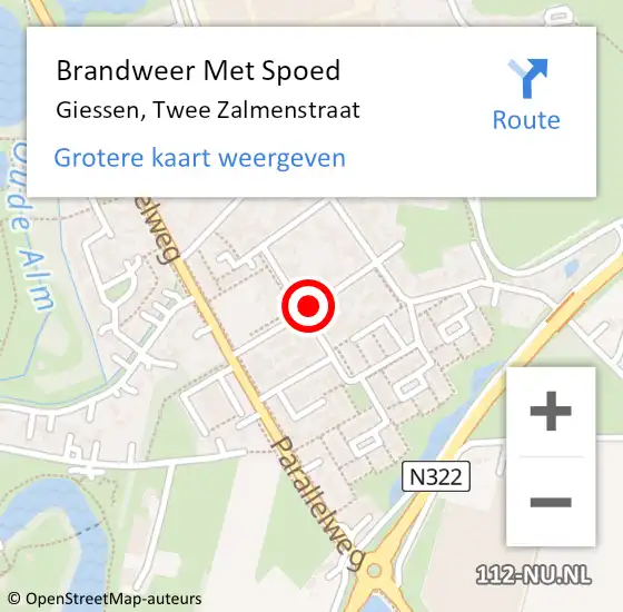 Locatie op kaart van de 112 melding: Brandweer Met Spoed Naar Giessen, Twee Zalmenstraat op 12 augustus 2014 21:21