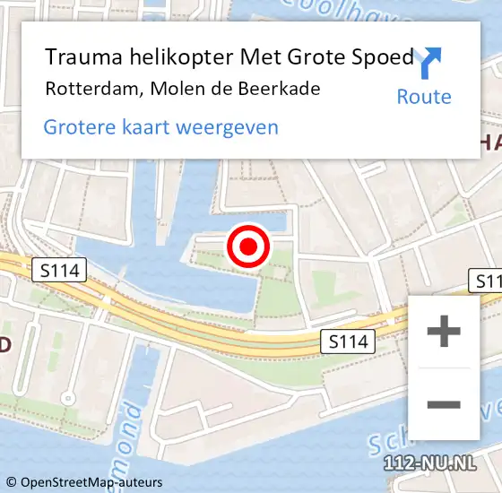 Locatie op kaart van de 112 melding: Trauma helikopter Met Grote Spoed Naar Rotterdam, Molen de Beerkade op 20 januari 2023 22:34
