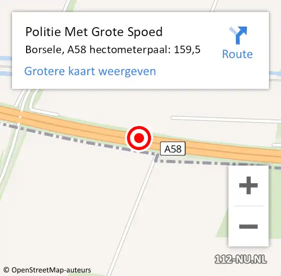 Locatie op kaart van de 112 melding: Politie Met Grote Spoed Naar Borsele, A58 hectometerpaal: 159,5 op 20 januari 2023 22:53