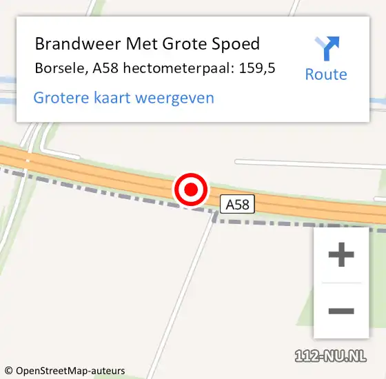 Locatie op kaart van de 112 melding: Brandweer Met Grote Spoed Naar Borsele, A58 hectometerpaal: 159,5 op 20 januari 2023 22:54