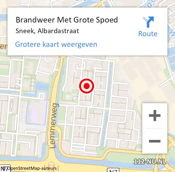 Locatie op kaart van de 112 melding: Brandweer Met Grote Spoed Naar Sneek, Albardastraat op 21 januari 2023 02:15