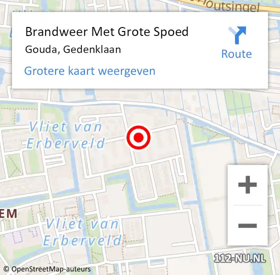 Locatie op kaart van de 112 melding: Brandweer Met Grote Spoed Naar Gouda, Gedenklaan op 21 januari 2023 02:41