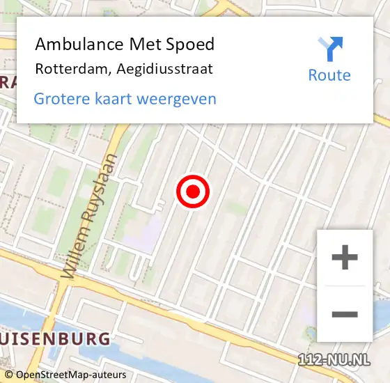 Locatie op kaart van de 112 melding: Ambulance Met Spoed Naar Rotterdam, Aegidiusstraat op 21 januari 2023 03:46