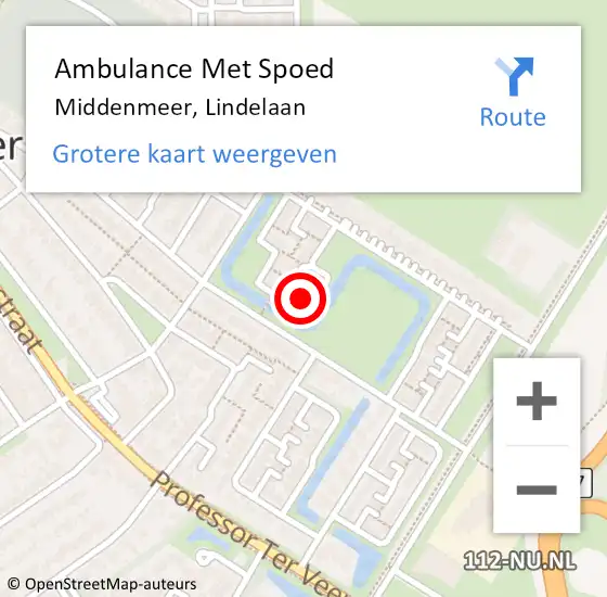 Locatie op kaart van de 112 melding: Ambulance Met Spoed Naar Middenmeer, Lindelaan op 21 januari 2023 04:42